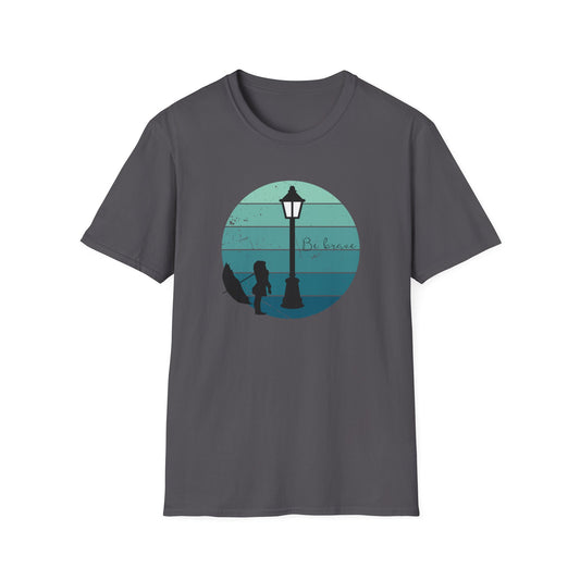 Be Brave" T-Shirt – Inspirational Design with Lamp Post and Girl