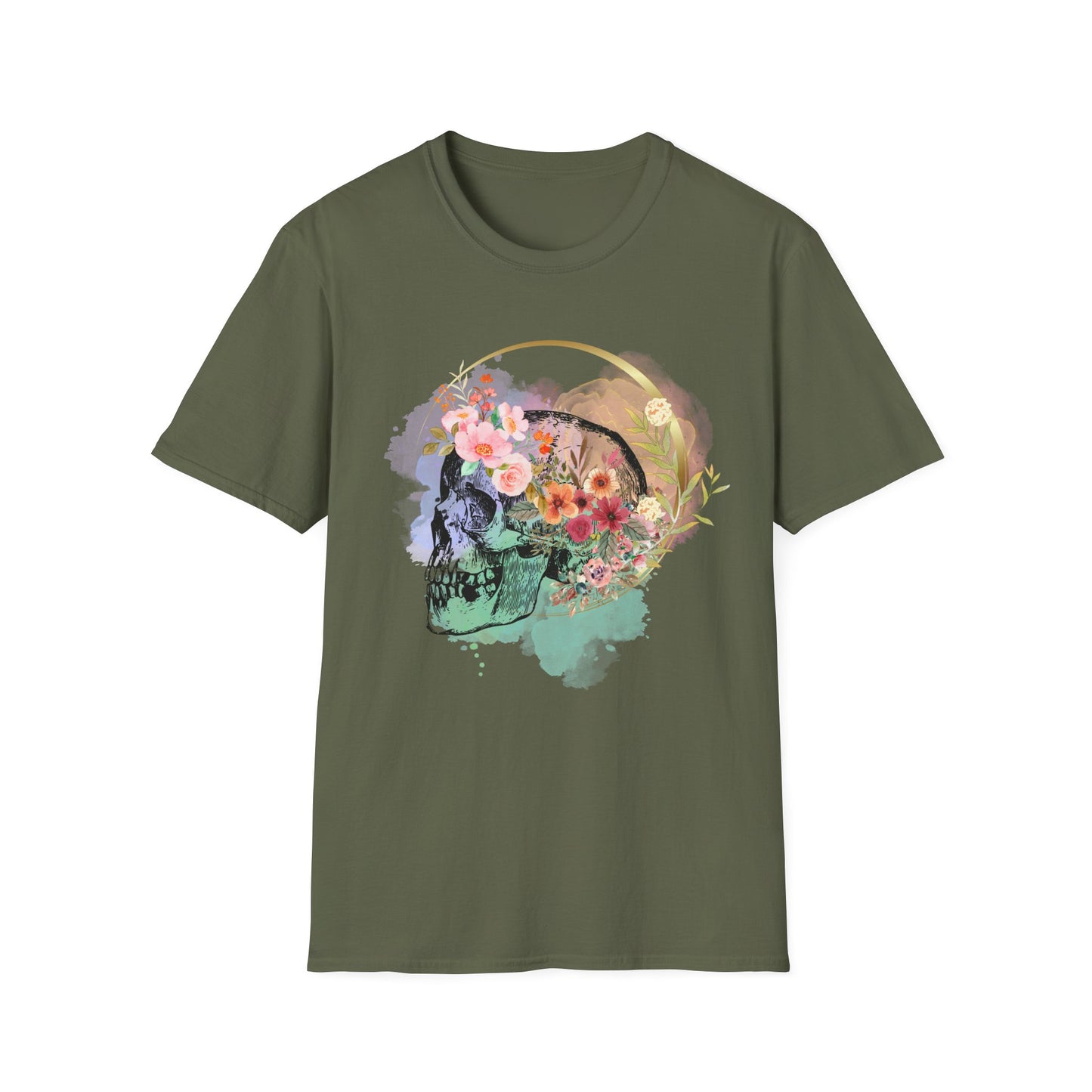 Artistic Skull with Flower Crown T-Shirt