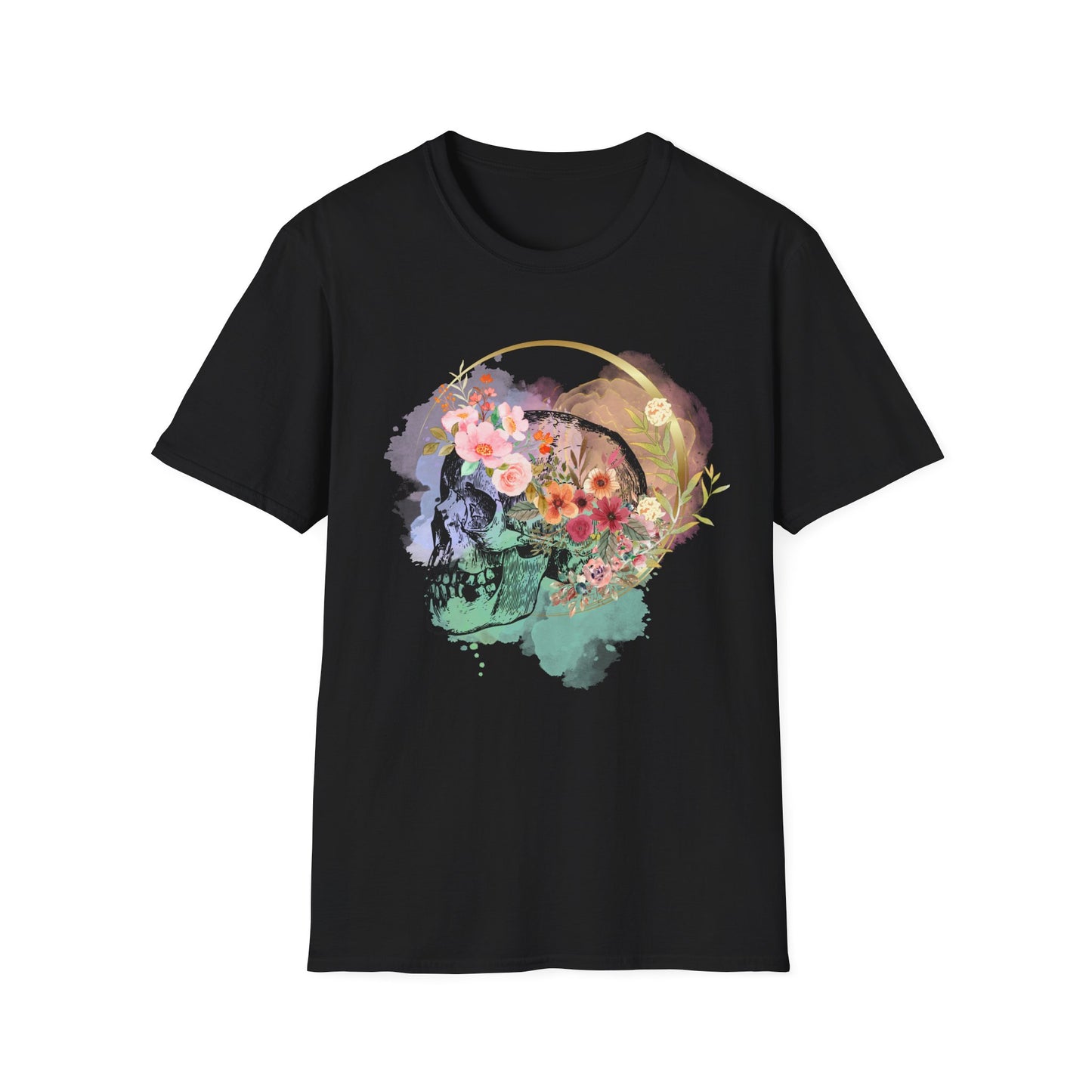 Artistic Skull with Flower Crown T-Shirt