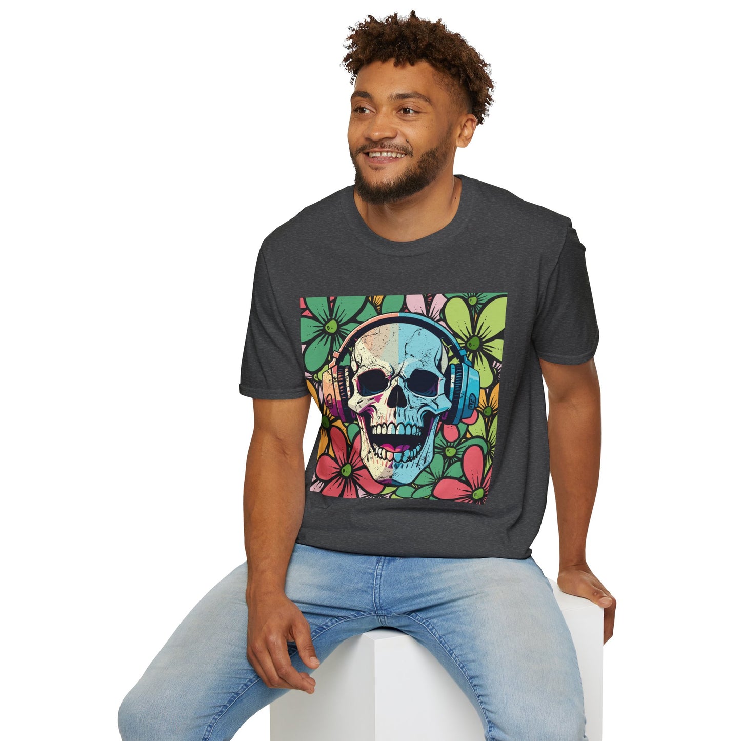 Skull of Rock Unisex T-Shirt Floral Background