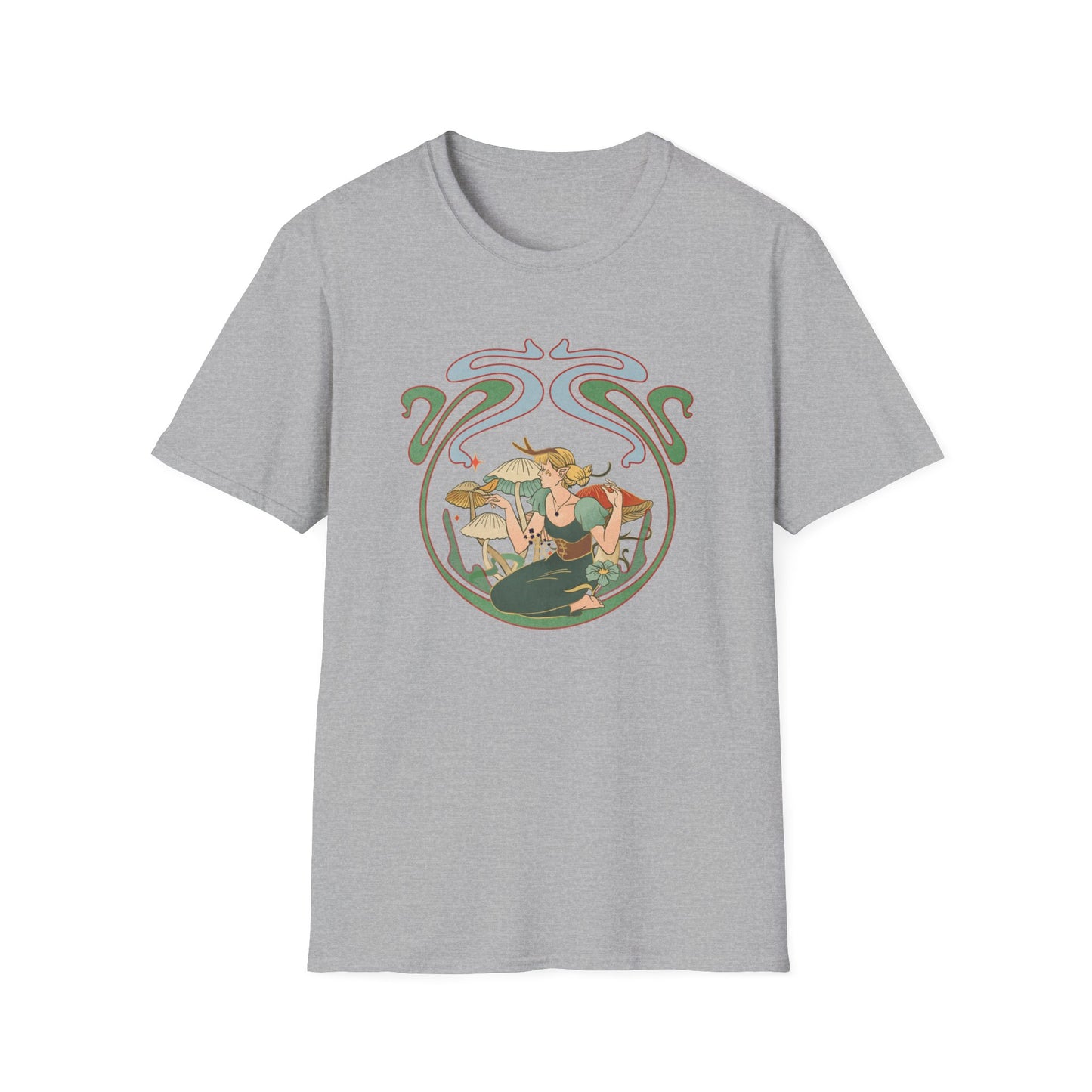 Art Nouveau Fairy and Mushrooms Whimsical T-Shirt