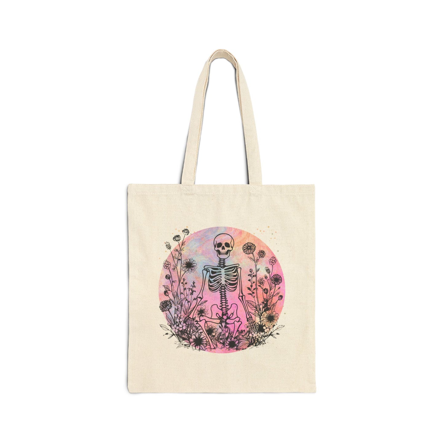 Canvas Tote Bag - Skeleton and Flowers Design