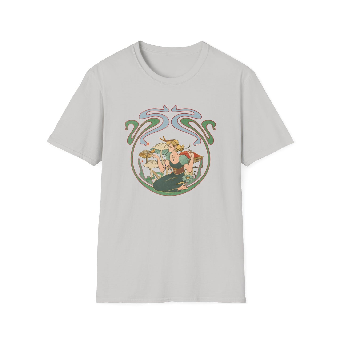 Art Nouveau Fairy and Mushrooms Whimsical T-Shirt