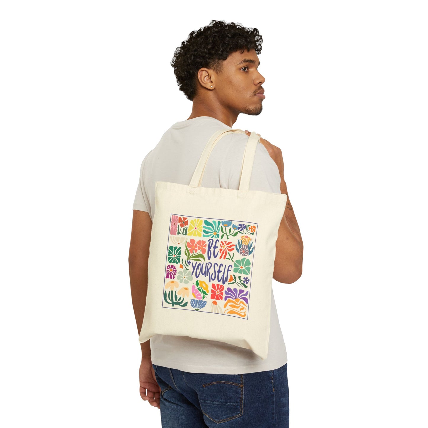 Floral Tote Bag with 'Be Yourself'