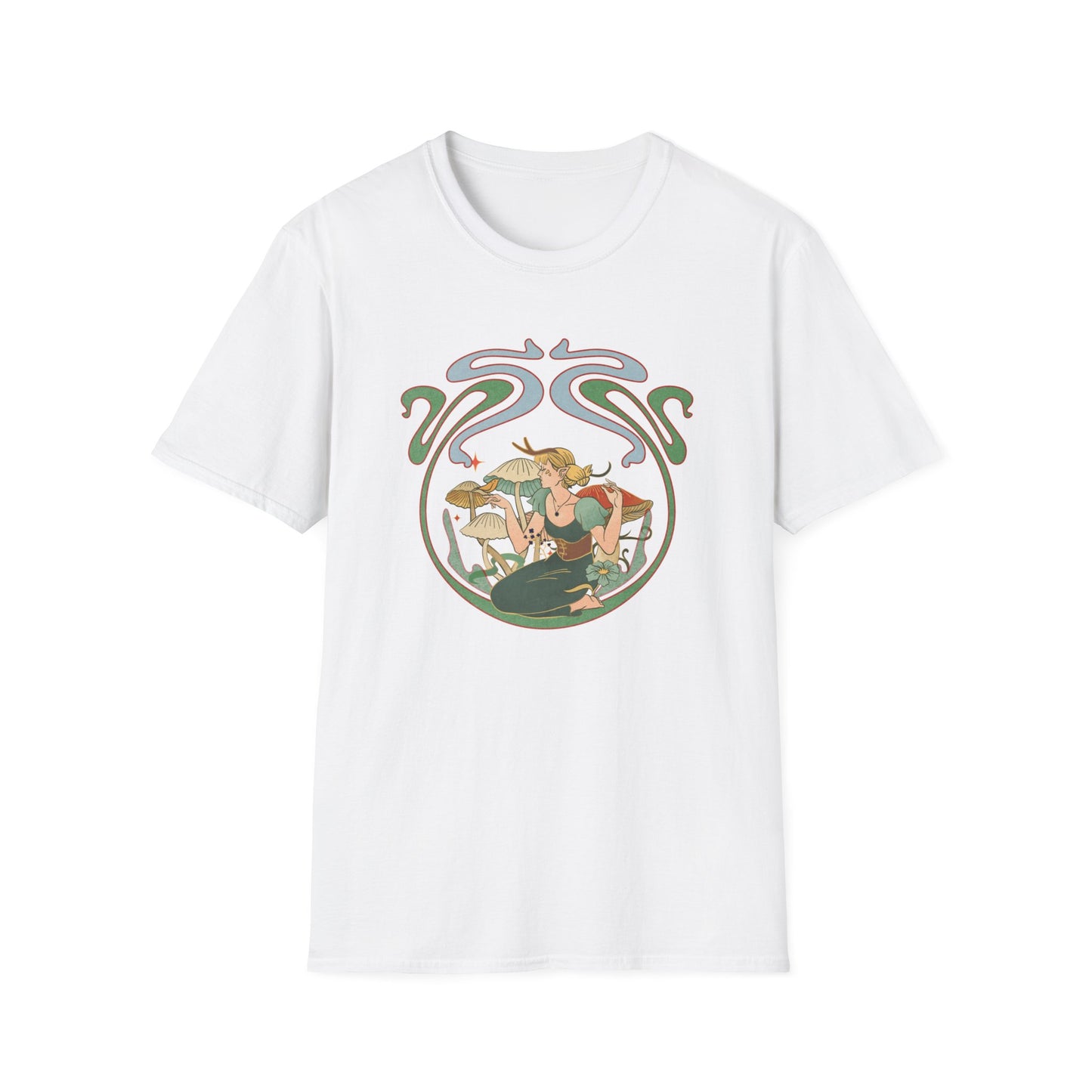 Art Nouveau Fairy and Mushrooms Whimsical T-Shirt