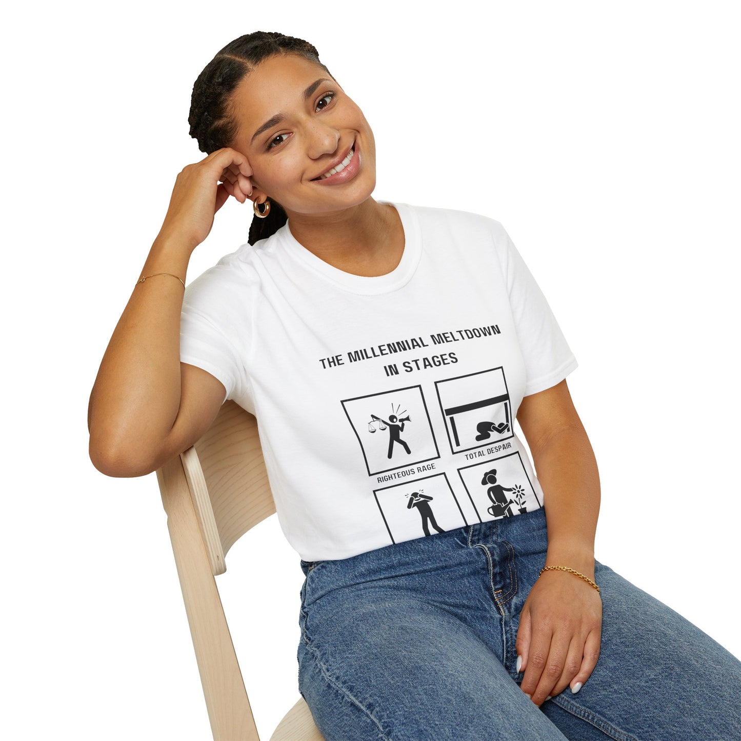 Millennial Meltdown in Stages - Funny Graphic Tee for Casual Wear