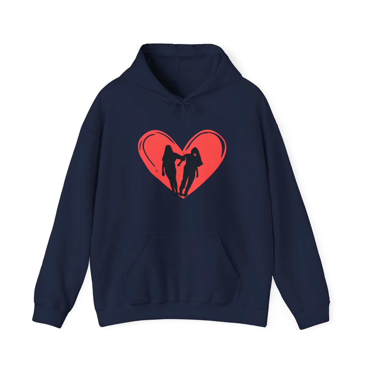 Friendship Hoodie - Unisex Heavy Blend™ Hooded Sweatshirt with Heart and Two Friends Design