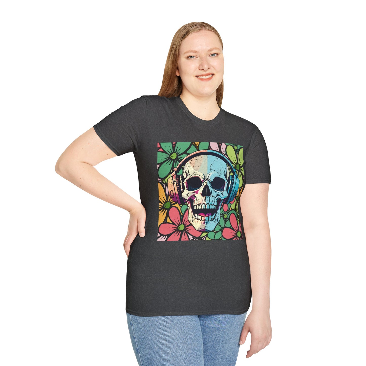 Skull of Rock Unisex T-Shirt Floral Background