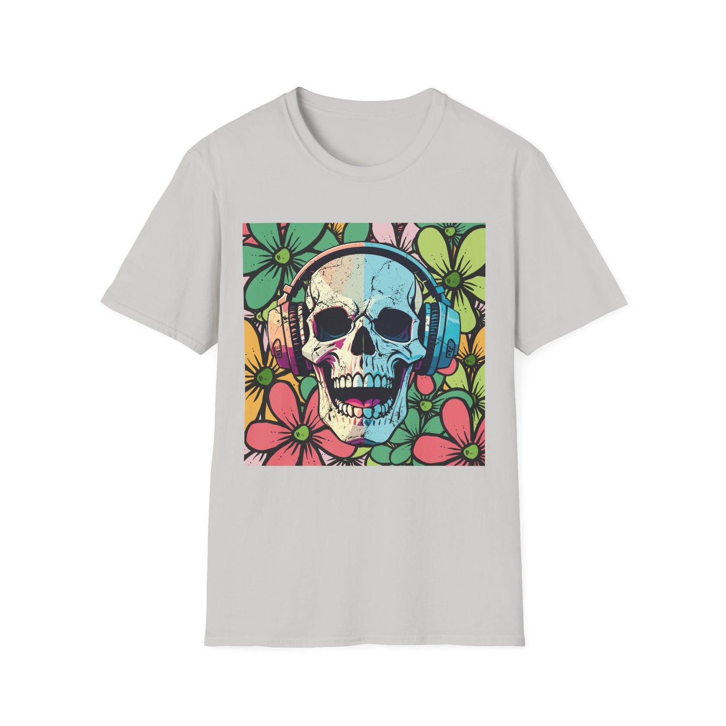 Skull of Rock Unisex T-Shirt Floral Background