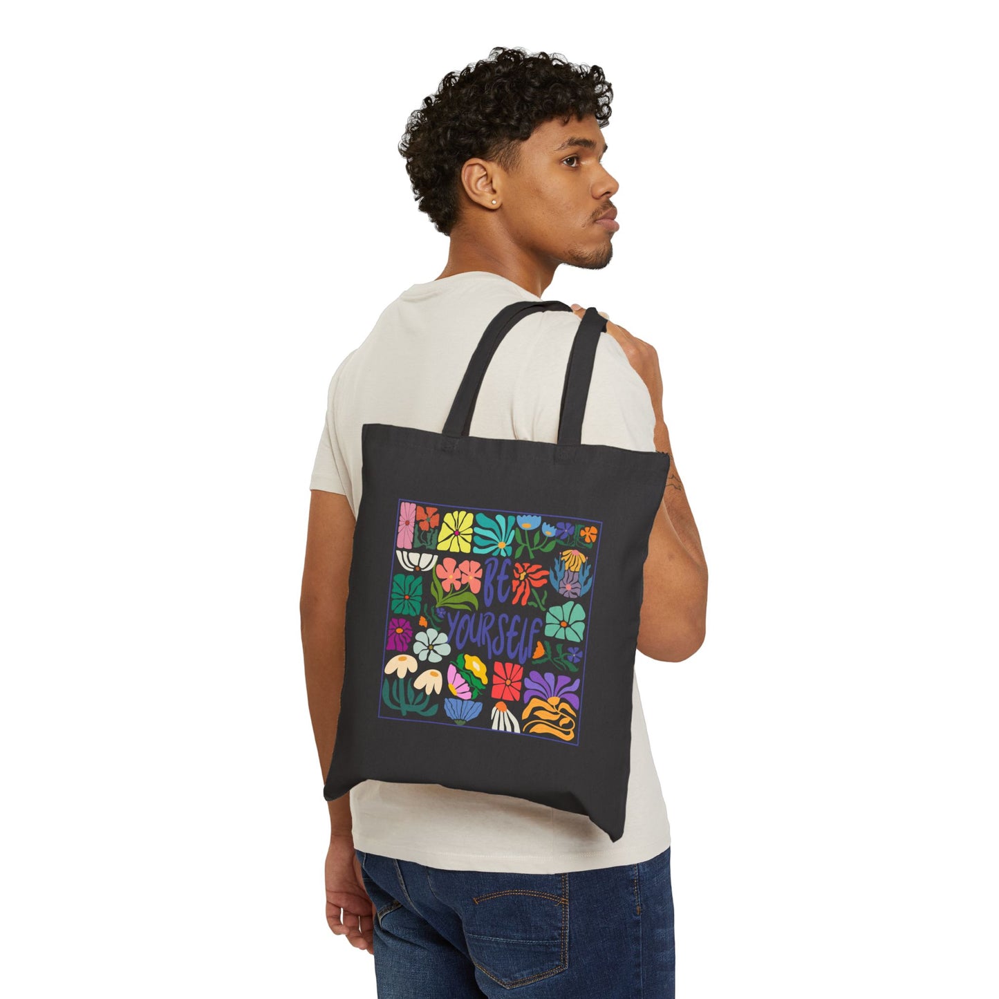 Floral Tote Bag with 'Be Yourself'