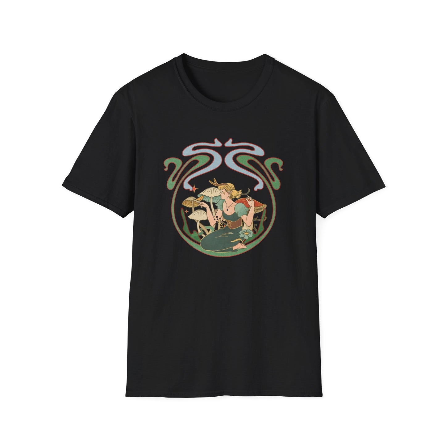 Art Nouveau Fairy and Mushrooms Whimsical T-Shirt