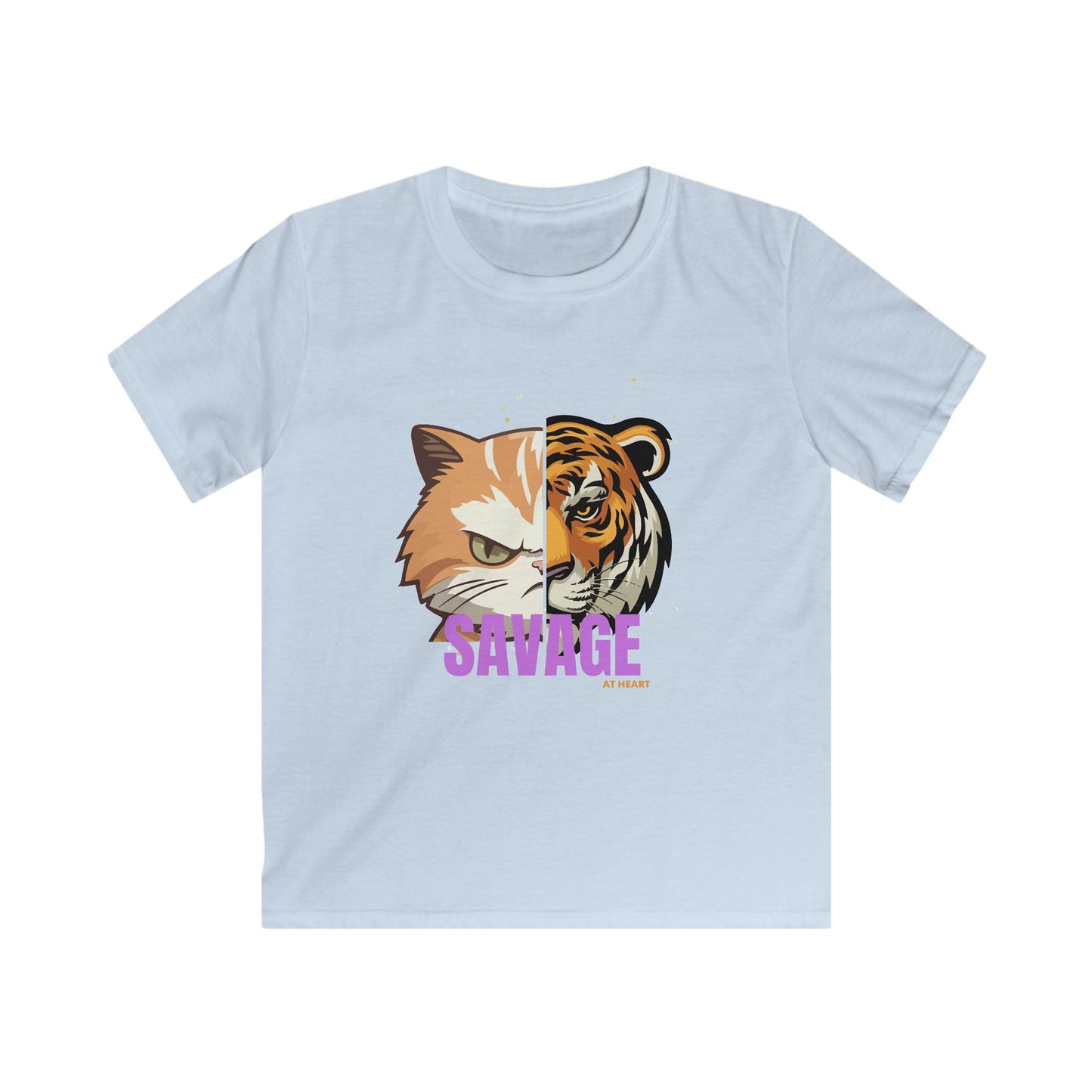 Kids Tee - Savage At Heart Tiger Kitten Split Image