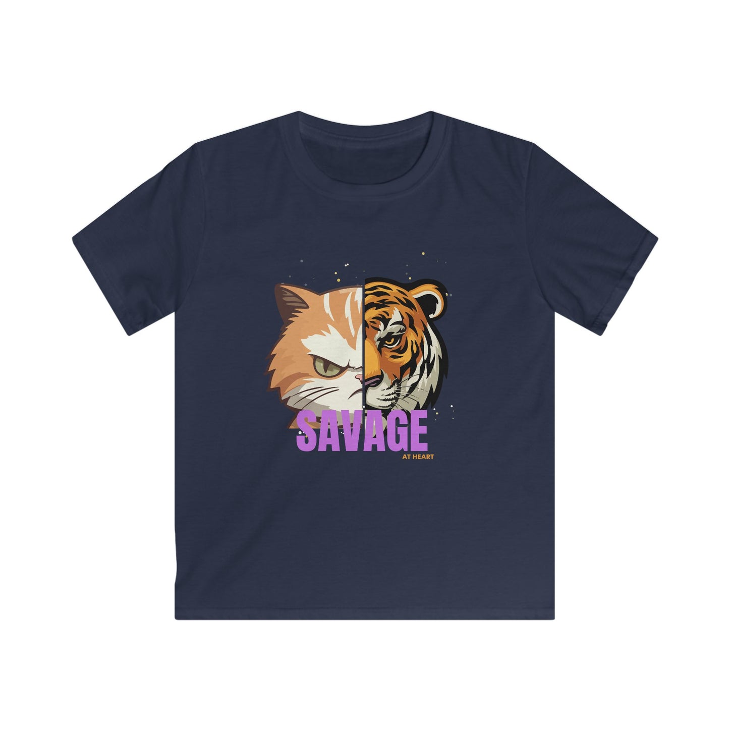 Kids Tee - Savage At Heart Tiger Kitten Split Image