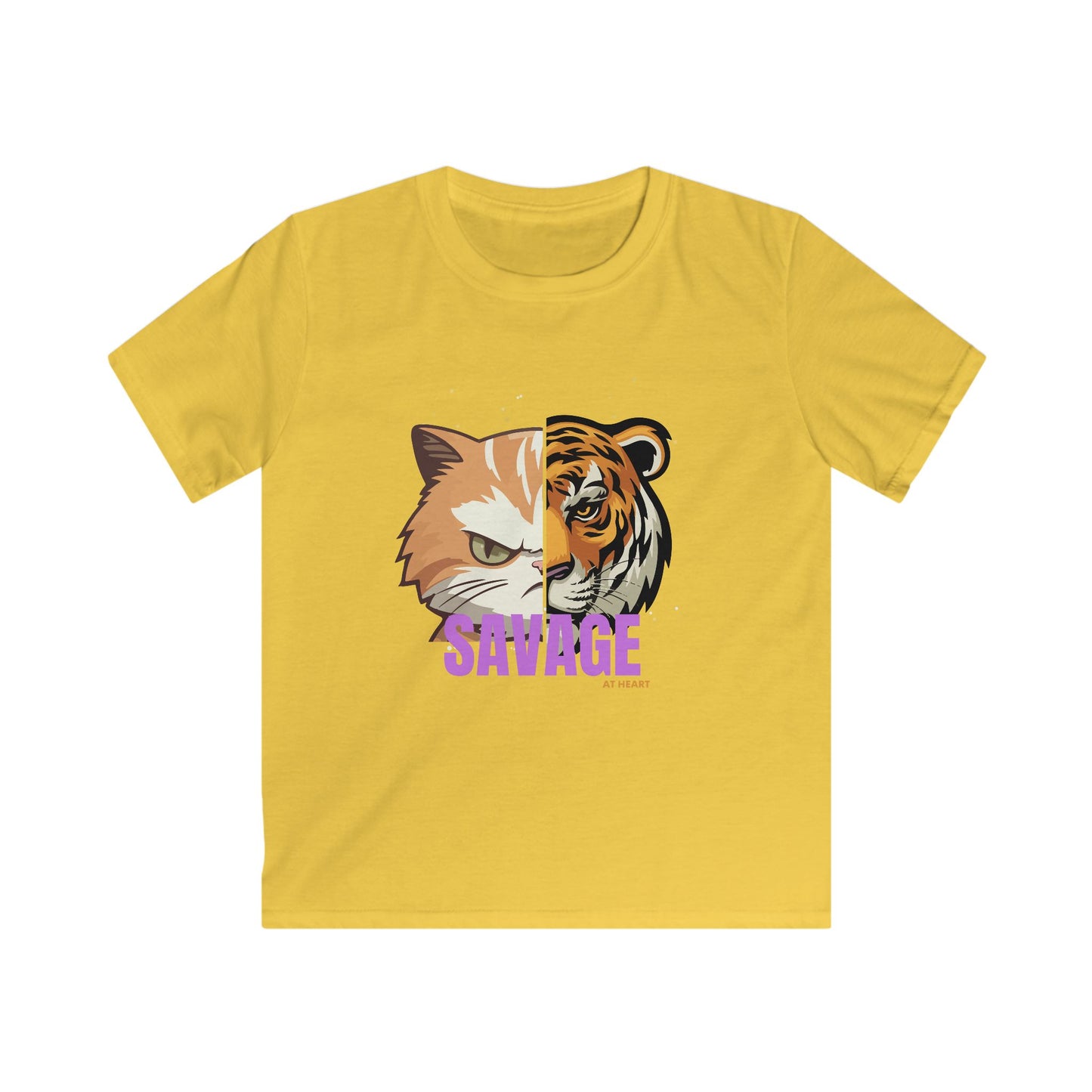 Kids Tee - Savage At Heart Tiger Kitten Split Image