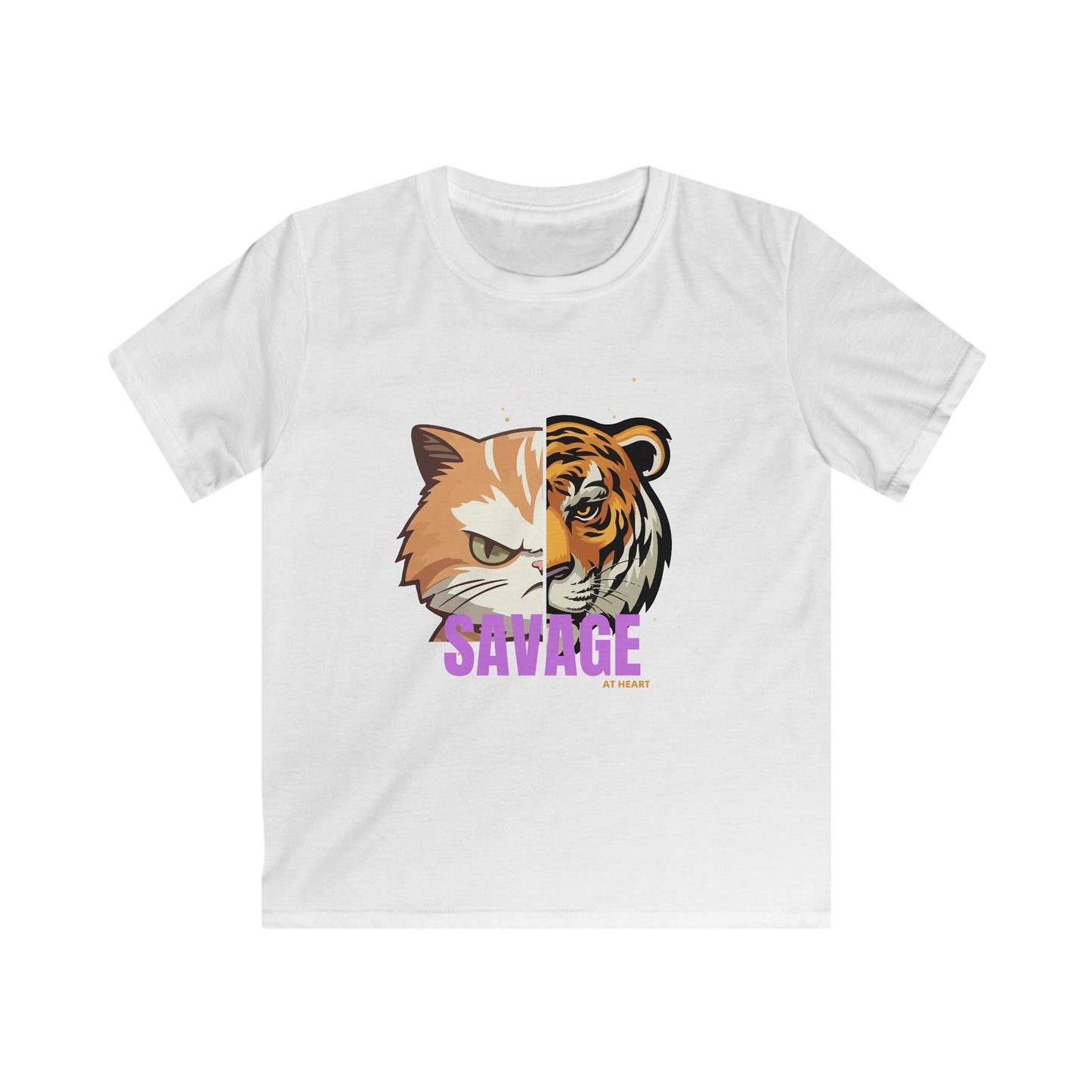 Kids Tee - Savage At Heart Tiger Kitten Split Image