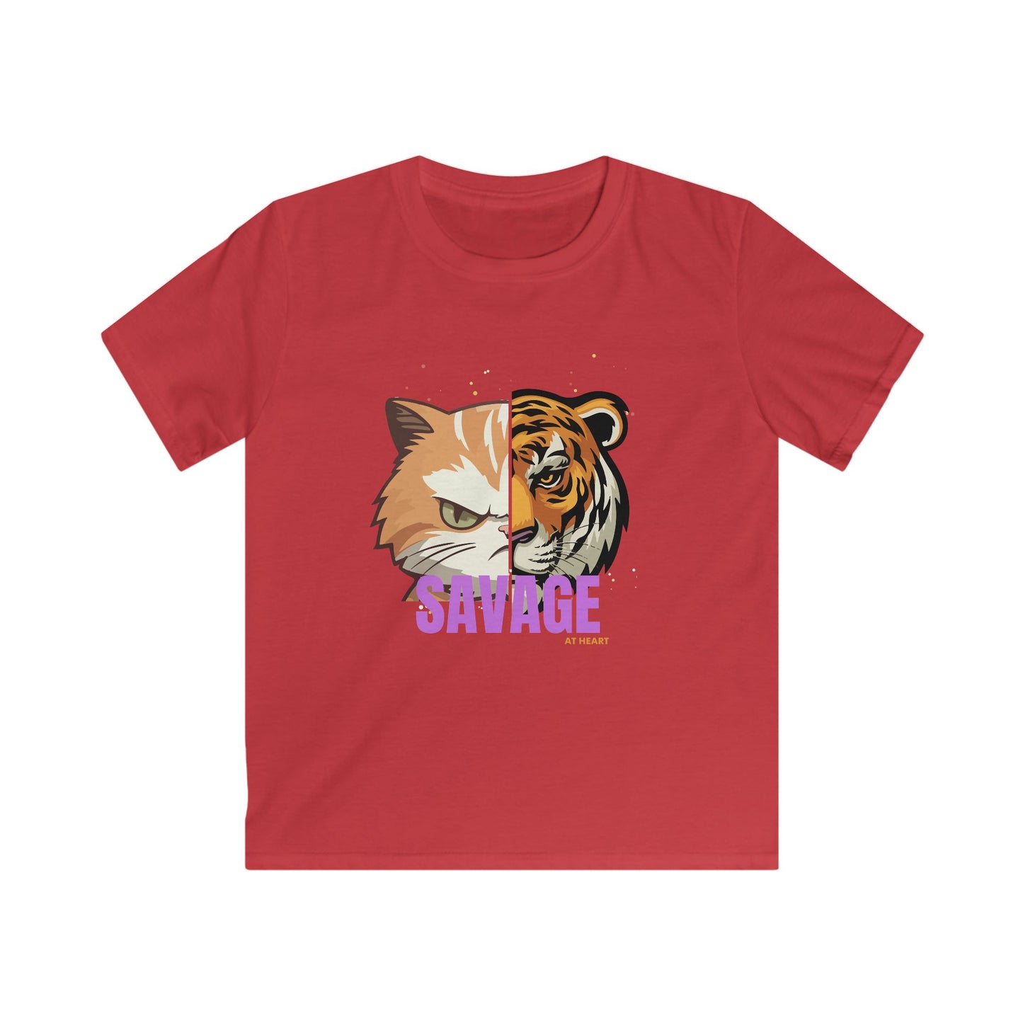 Kids Tee - Savage At Heart Tiger Kitten Split Image