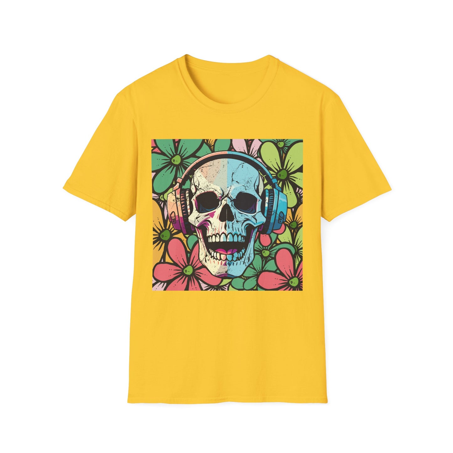 Skull of Rock Unisex T-Shirt Floral Background