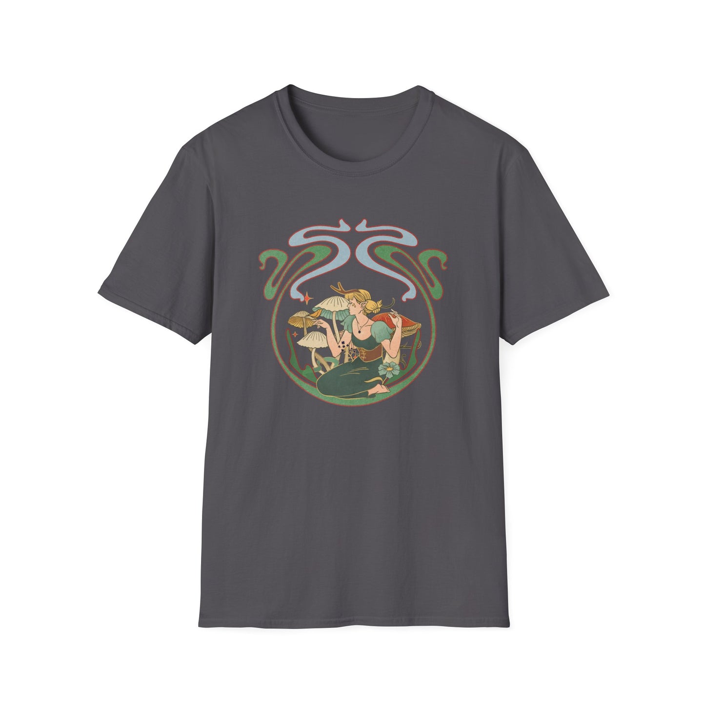 Art Nouveau Fairy and Mushrooms Whimsical T-Shirt