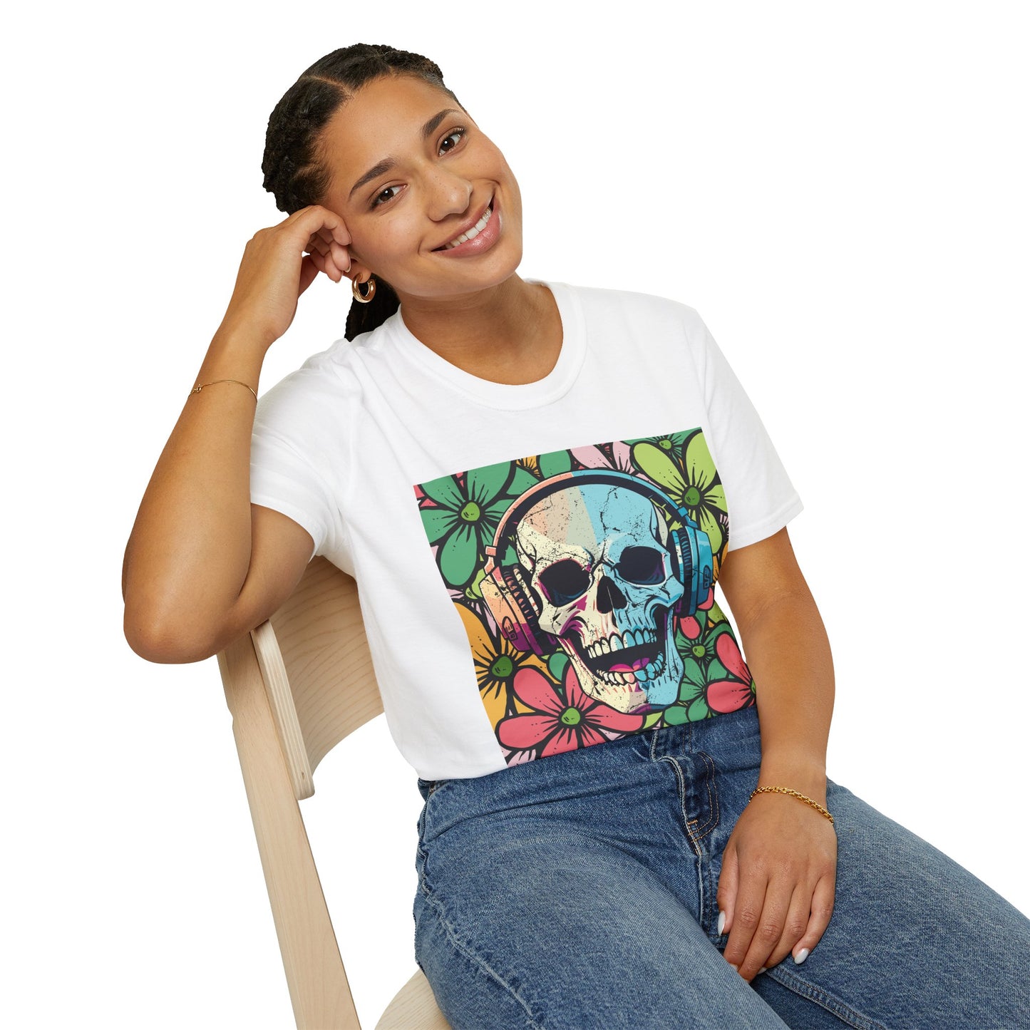 Skull of Rock Unisex T-Shirt Floral Background