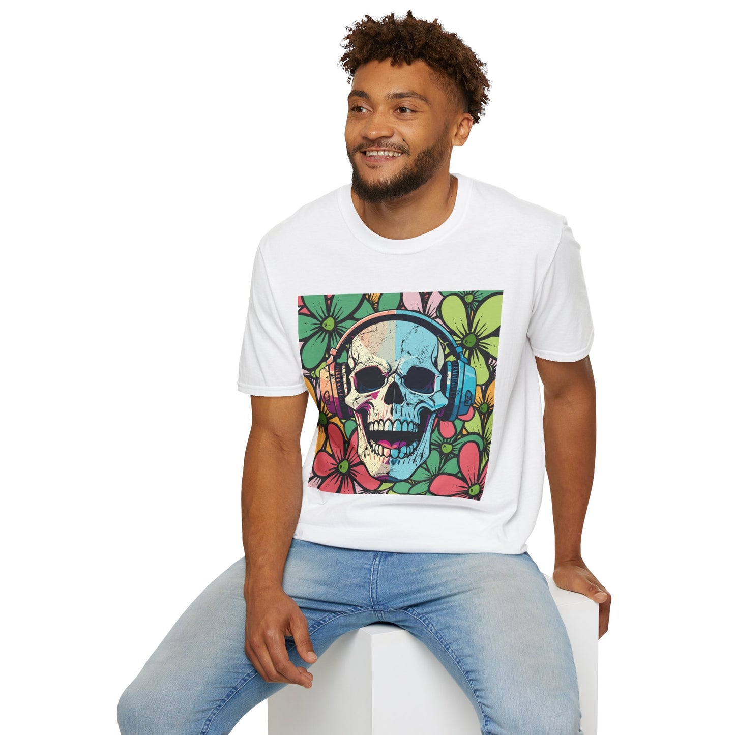 Skull of Rock Unisex T-Shirt Floral Background